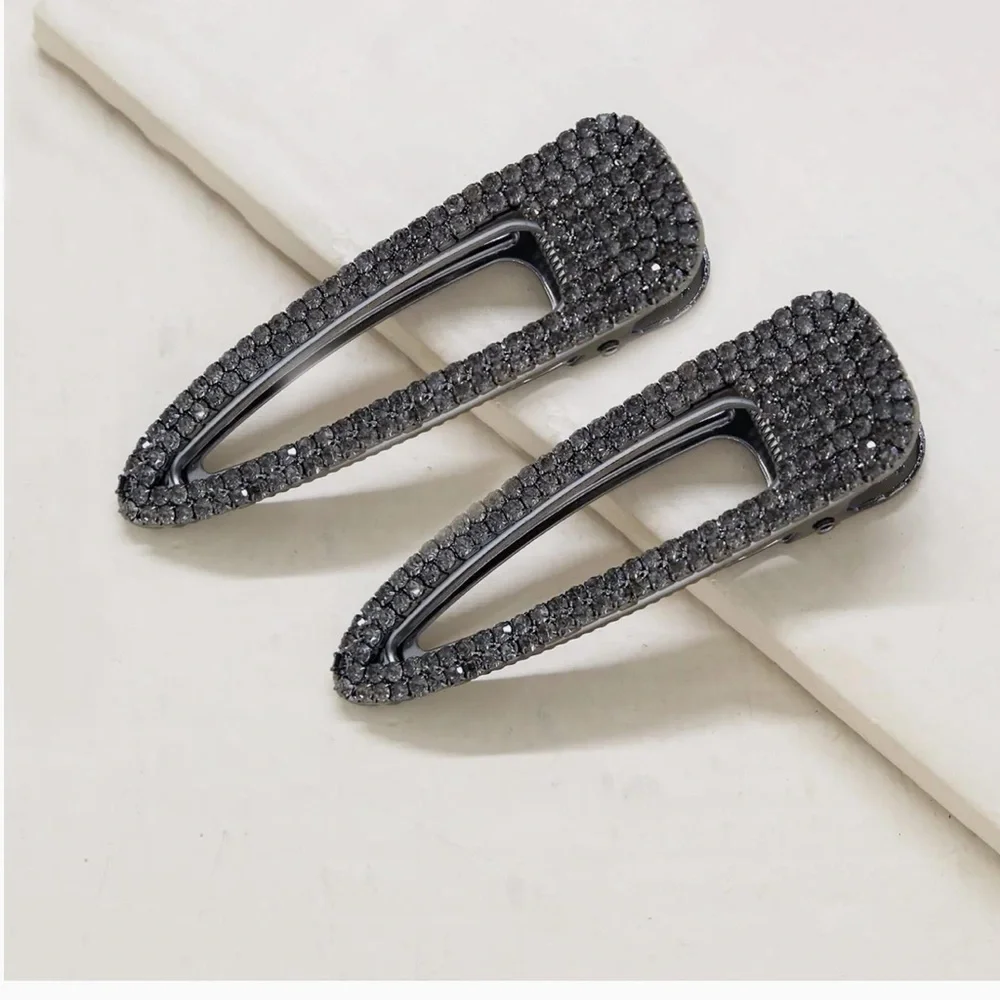 ETTIKA SET OF TWO LARGE HAIR CLIPS GUNMETAL WITH BLACK CRYSTALS NWT
